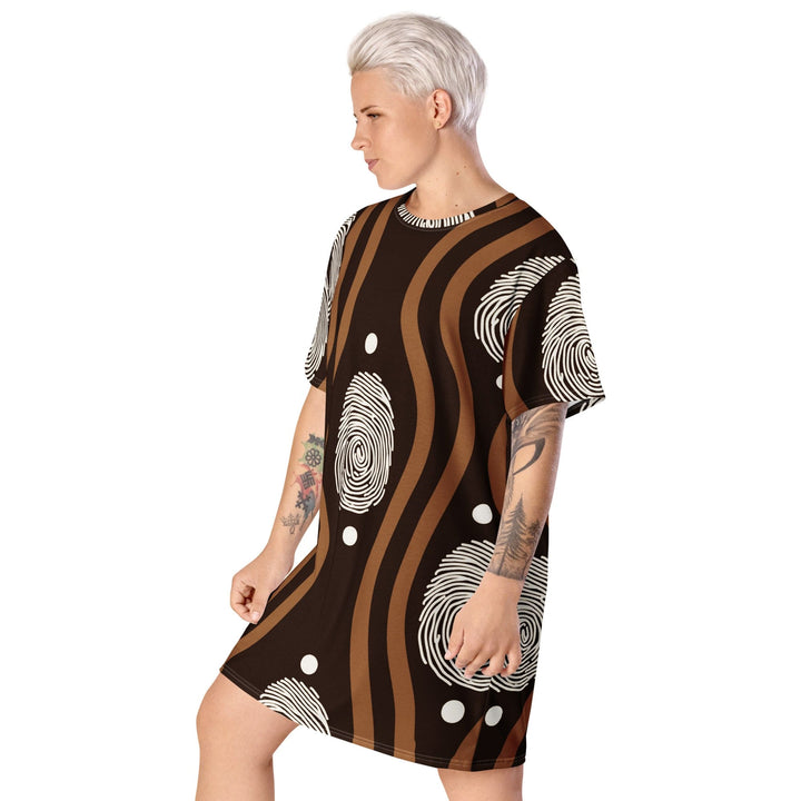 Womens Graphic T-shirt Dress Brown White Geometric Lines - Womens | Dresses