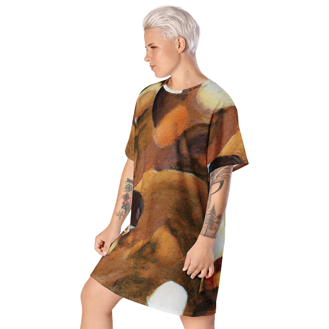 Womens Graphic T-shirt Dress Brown White Stone Pattern - Womens | Dresses