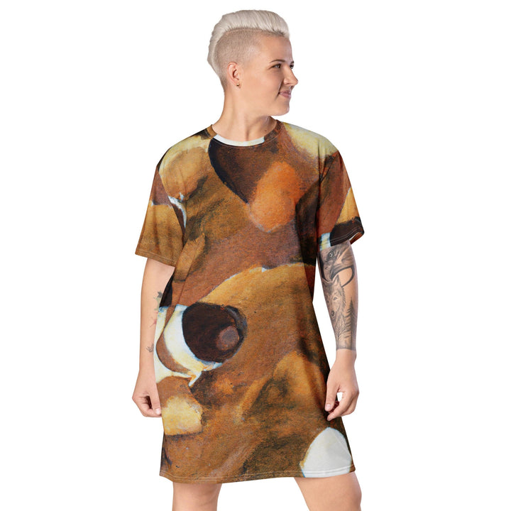 Womens Graphic T-shirt Dress Brown White Stone Pattern - Womens | Dresses