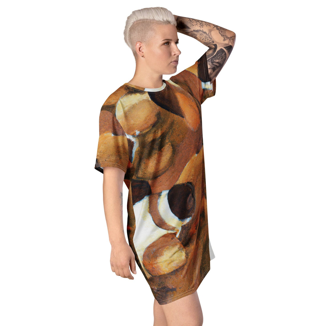 Womens Graphic T-shirt Dress Brown White Stone Pattern - Womens | Dresses