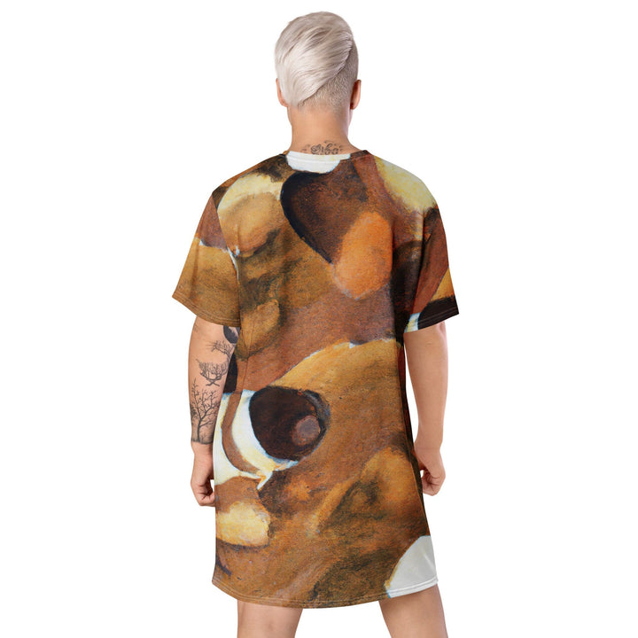 Womens Graphic T-shirt Dress Brown White Stone Pattern - Womens | Dresses