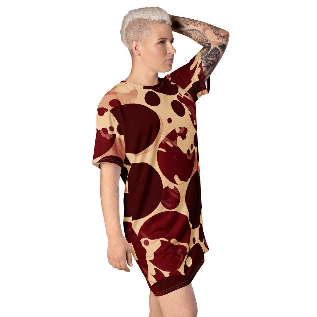 Womens Graphic T-shirt Dress Burgundy Beige Circular Print - Womens | Dresses