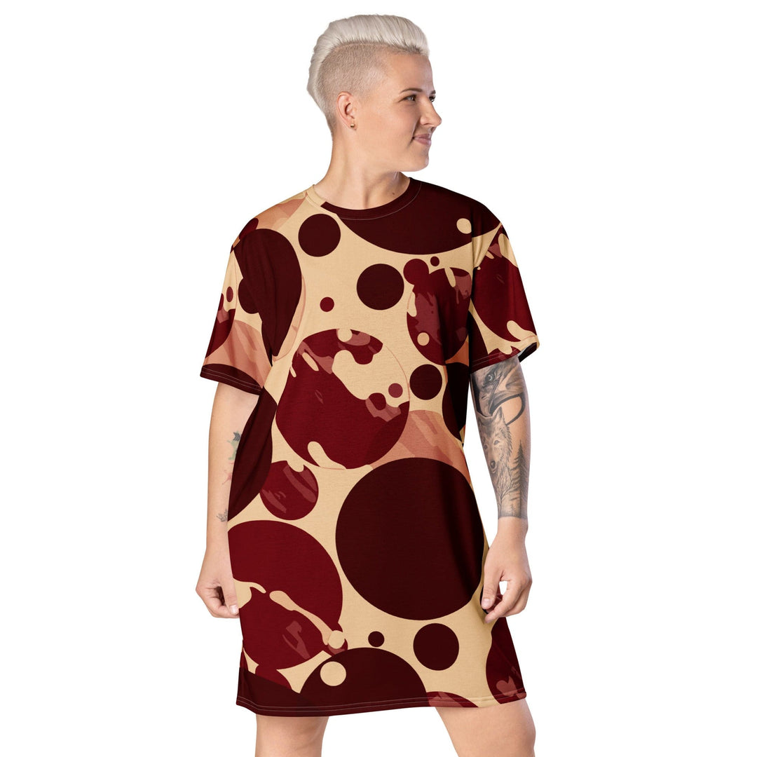 Womens Graphic T-shirt Dress Burgundy Beige Circular Print - Womens | Dresses