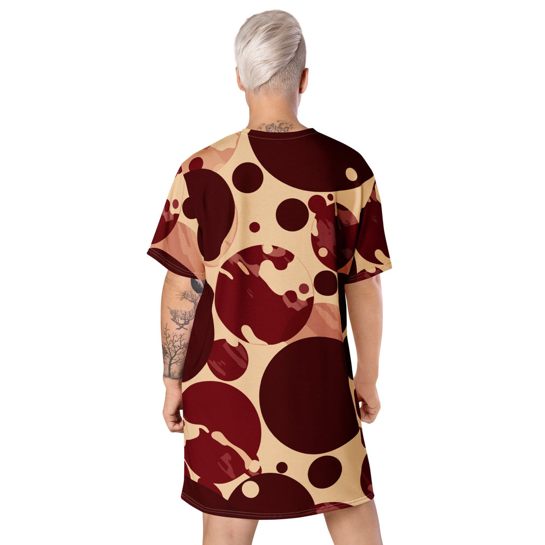 Womens Graphic T-shirt Dress Burgundy Beige Circular Print - Womens | Dresses