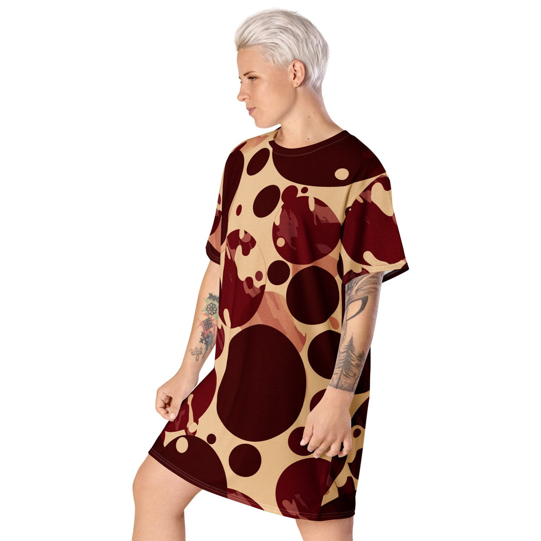 Womens Graphic T-shirt Dress Burgundy Beige Circular Print - Womens | Dresses