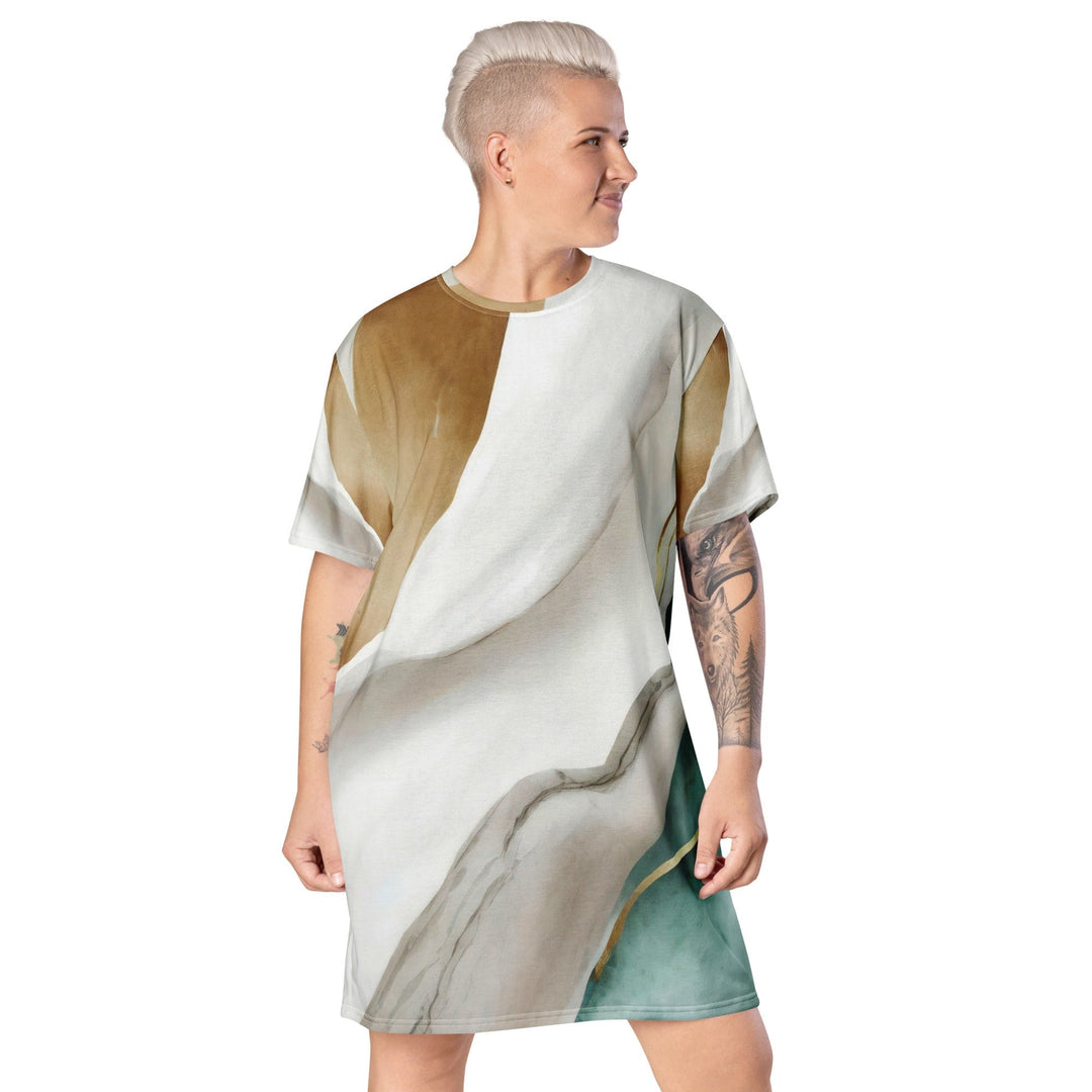 Womens Graphic T-shirt Dress Cream and White Marbled Pattern - Womens | Dresses