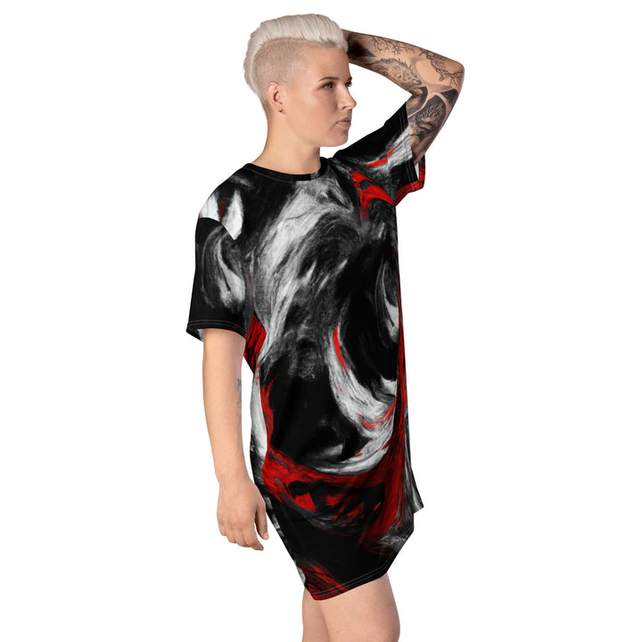 Womens Graphic T-shirt Dress Decorative Black Red White Abstract - Womens