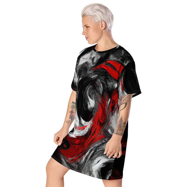 Womens Graphic T-shirt Dress Decorative Black Red White Abstract - Womens