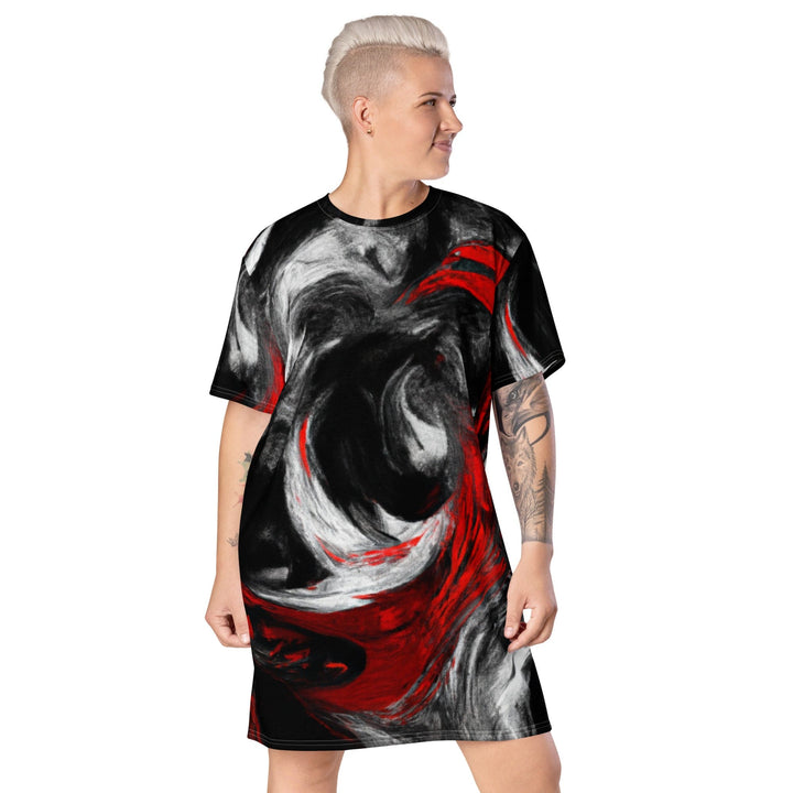 Womens Graphic T-shirt Dress Decorative Black Red White Abstract - Womens