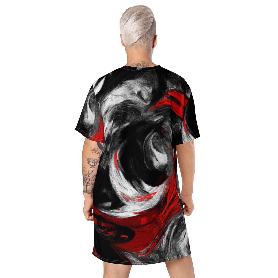 Womens Graphic T-shirt Dress Decorative Black Red White Abstract - Womens