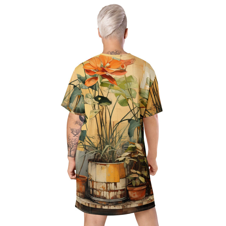 Womens Graphic T-shirt Dress Earthy Rustic Potted Plants Print - Womens