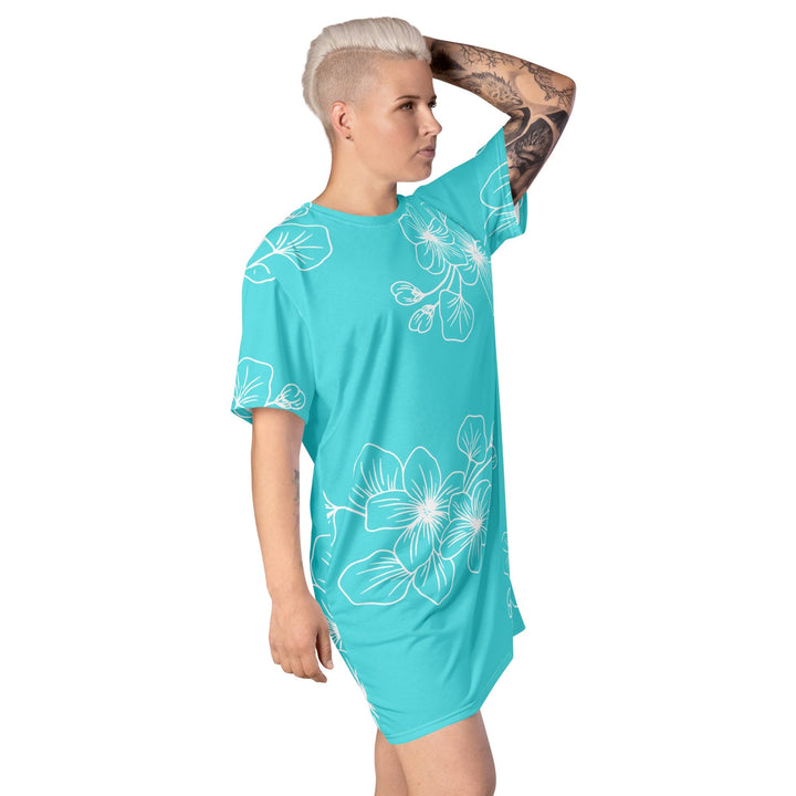 Womens Graphic T-shirt Dress Floral Cyan Blue 7022523 - Womens | Dresses