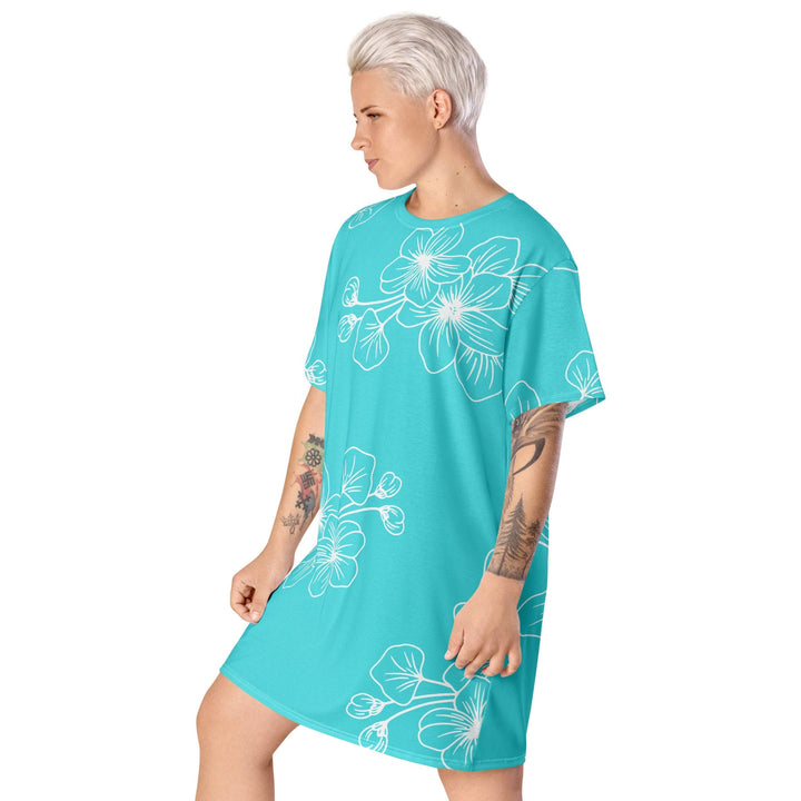 Womens Graphic T-shirt Dress Floral Cyan Blue 7022523 - Womens | Dresses