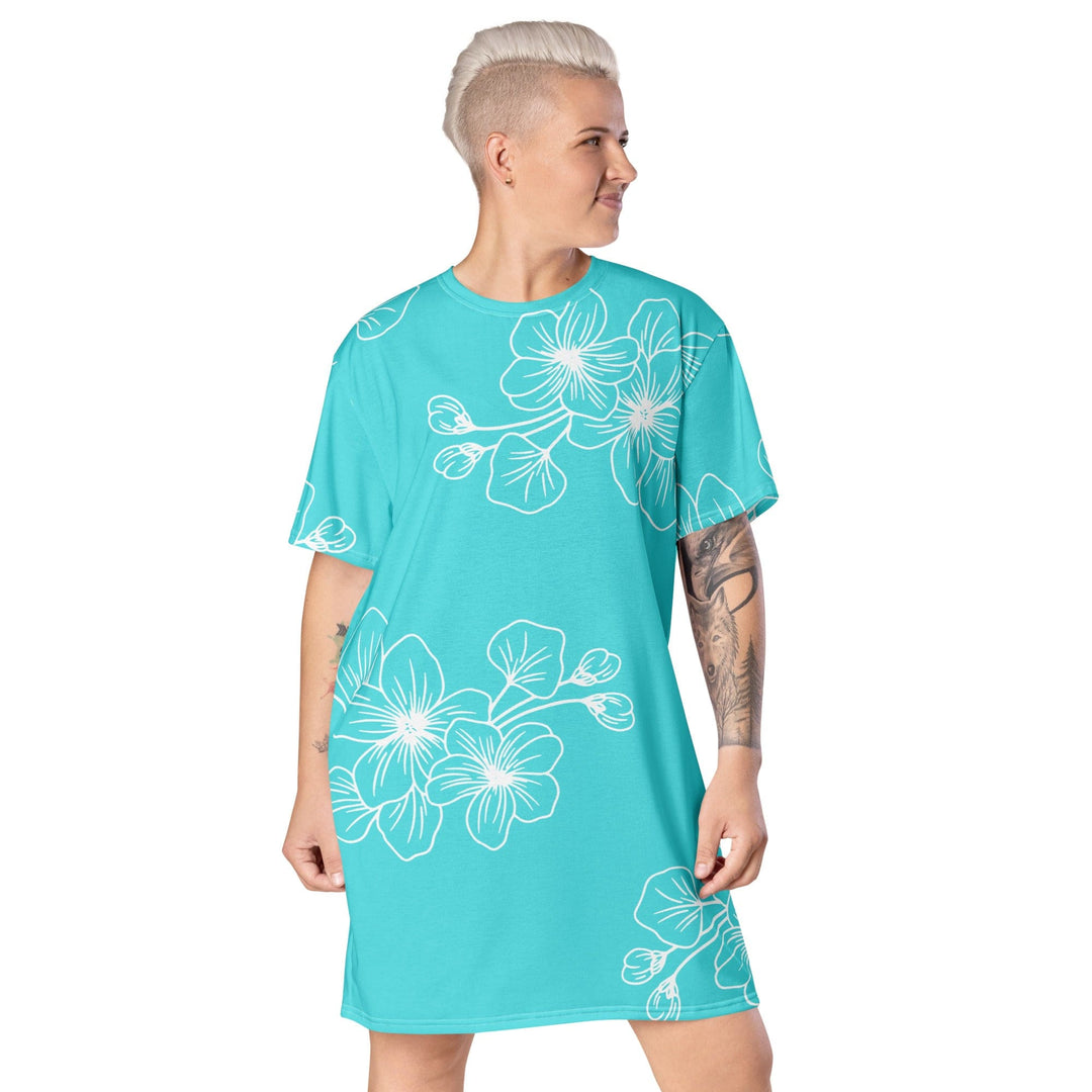 Womens Graphic T-shirt Dress Floral Cyan Blue 7022523 - Womens | Dresses