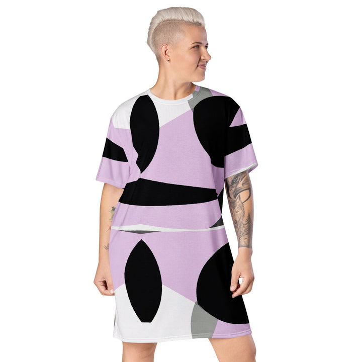 Womens Graphic T-shirt Dress Geometric Lavender and Black Pattern 2 - Womens