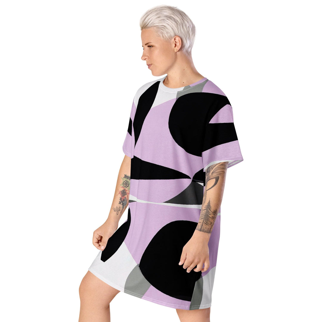 Womens Graphic T-shirt Dress Geometric Lavender and Black Pattern 2 - Womens