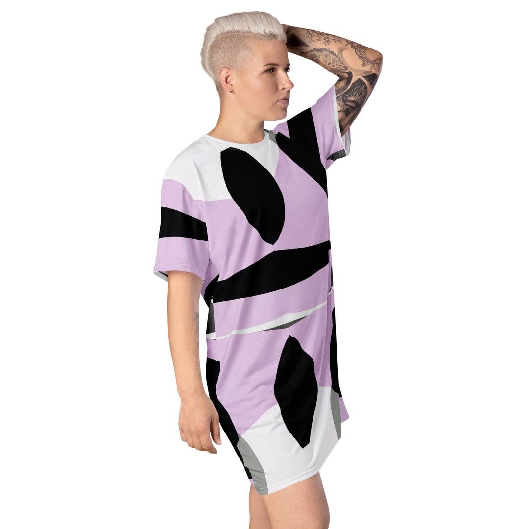 Womens Graphic T-shirt Dress Geometric Lavender and Black Pattern 2 - Womens