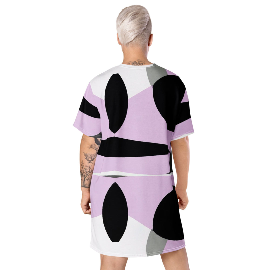 Womens Graphic T-shirt Dress Geometric Lavender and Black Pattern 2 - Womens