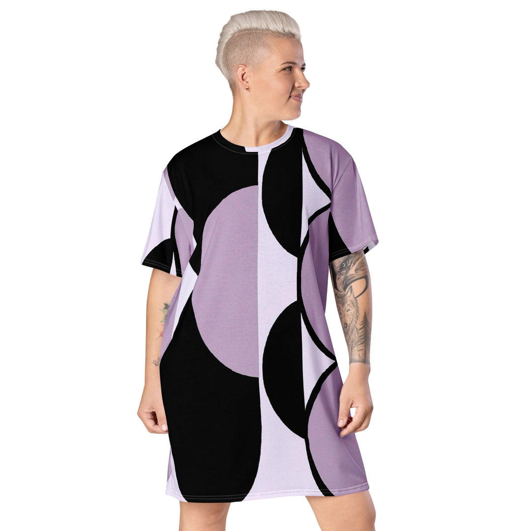 Womens Graphic T-shirt Dress Geometric Lavender and Black Pattern - Womens