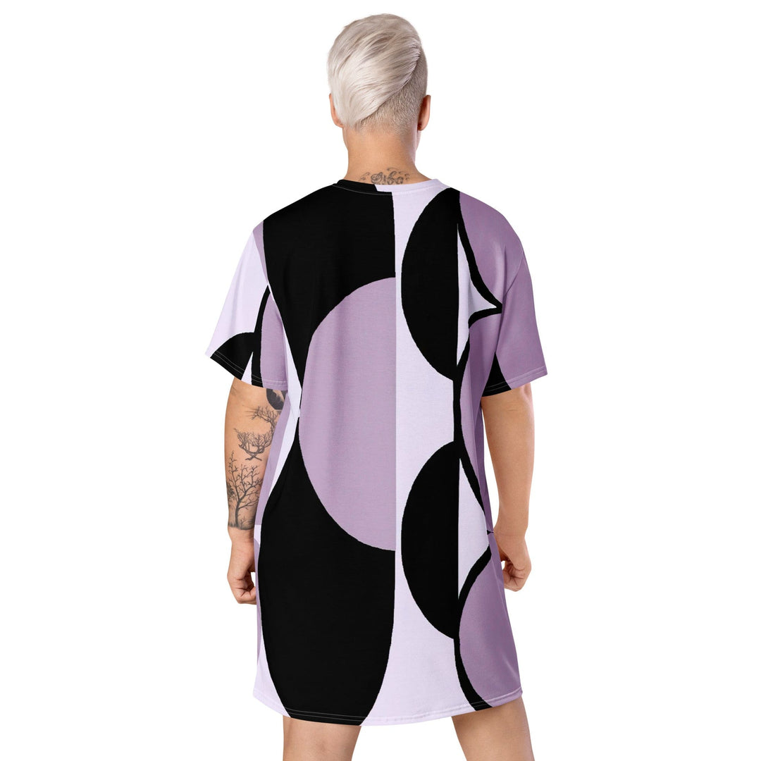 Womens Graphic T-shirt Dress Geometric Lavender and Black Pattern - Womens