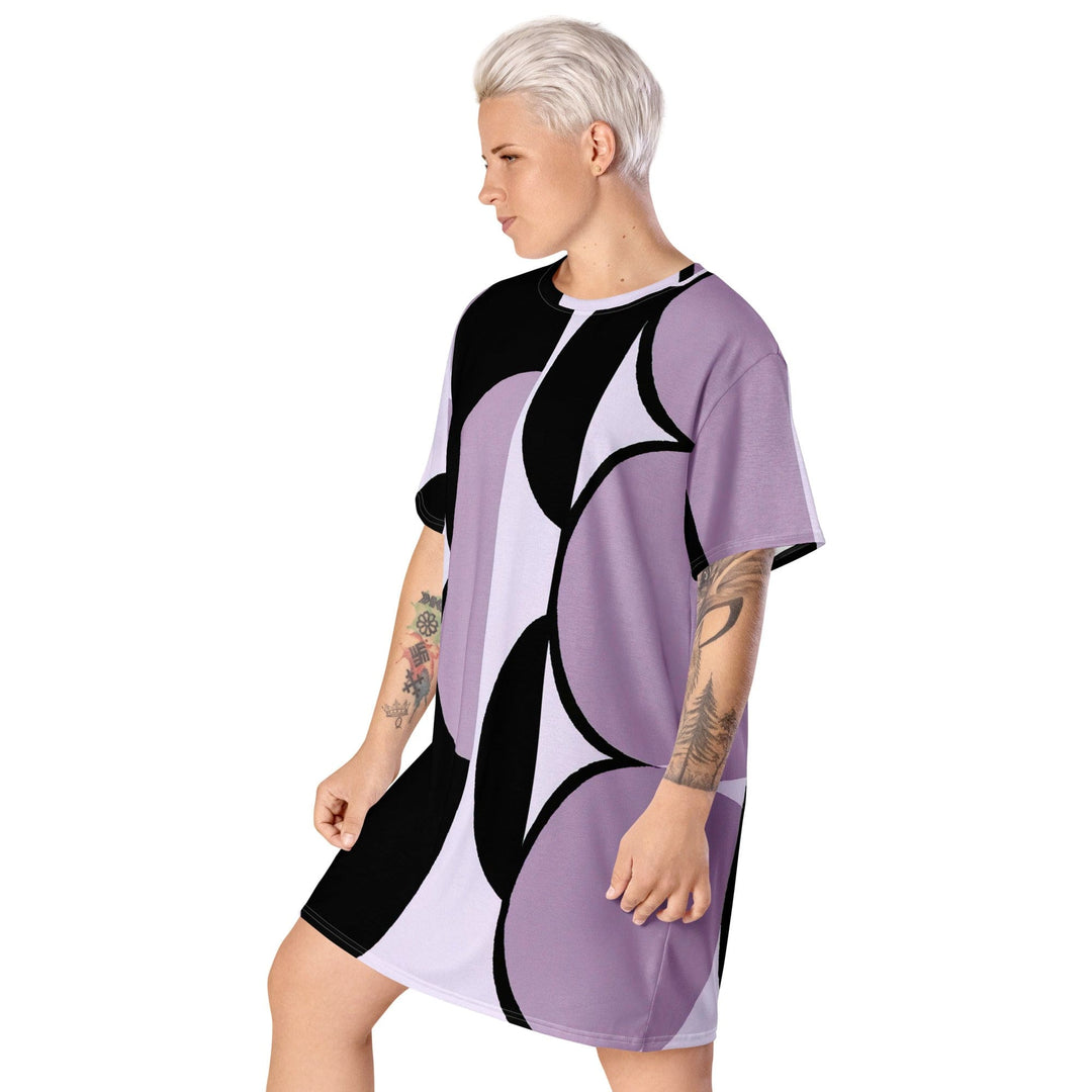 Womens Graphic T-shirt Dress Geometric Lavender and Black Pattern - Womens