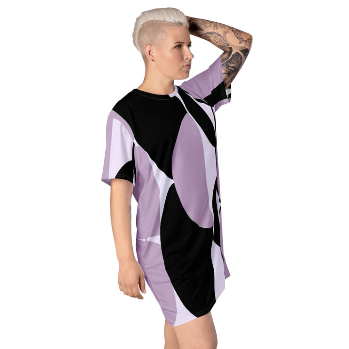 Womens Graphic T-shirt Dress Geometric Lavender and Black Pattern - Womens