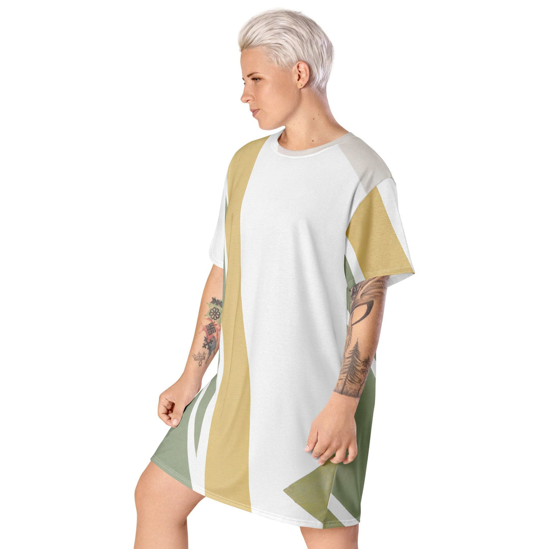 Womens Graphic T-shirt Dress Green Abstract Geometric Pattern - Womens