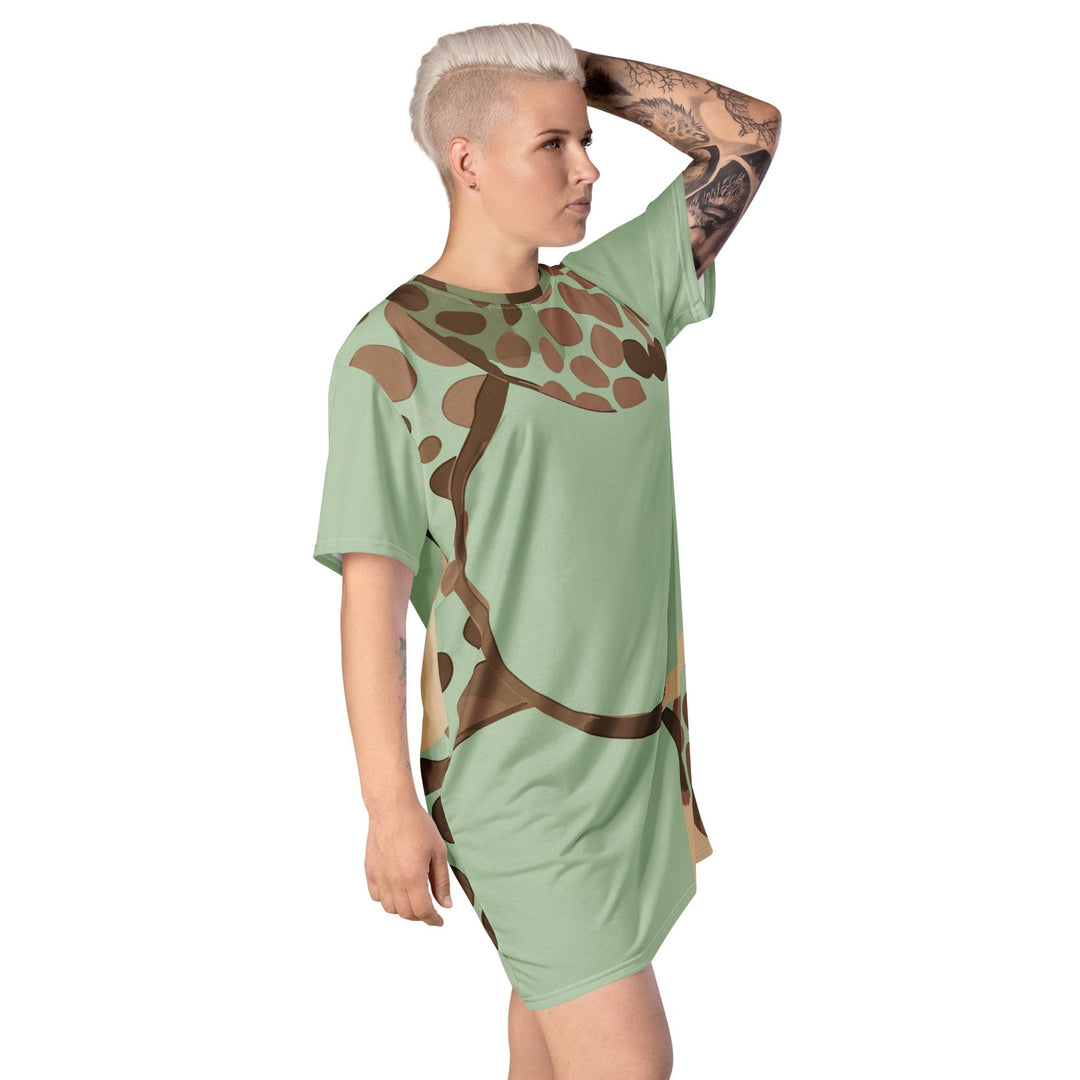 Womens Graphic T-shirt Dress Green Beige Spotted Print - Womens | Dresses