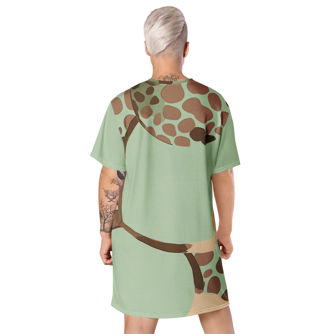 Womens Graphic T-shirt Dress Green Beige Spotted Print - Womens | Dresses