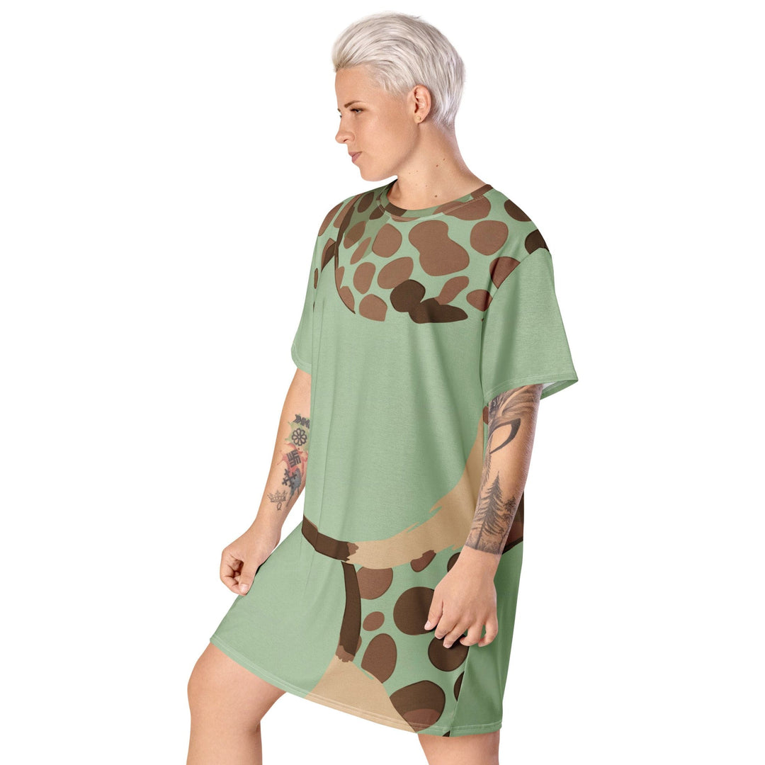 Womens Graphic T-shirt Dress Green Beige Spotted Print - Womens | Dresses