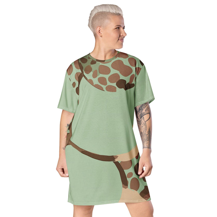 Womens Graphic T-shirt Dress Green Beige Spotted Print - Womens | Dresses