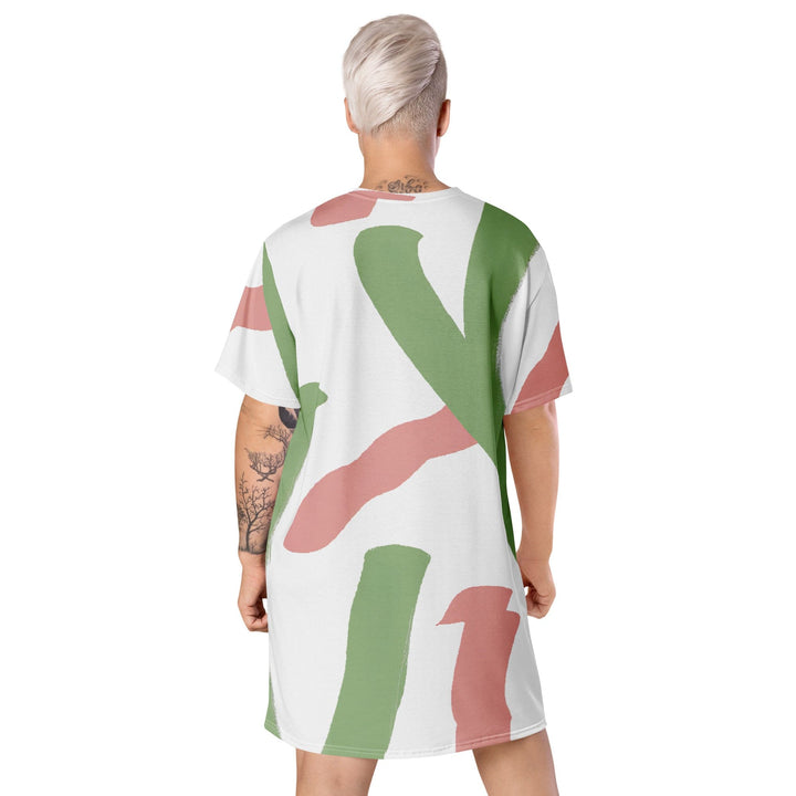 Womens Graphic T-shirt Dress Green Mauve Abstract Brush Stroke - Womens