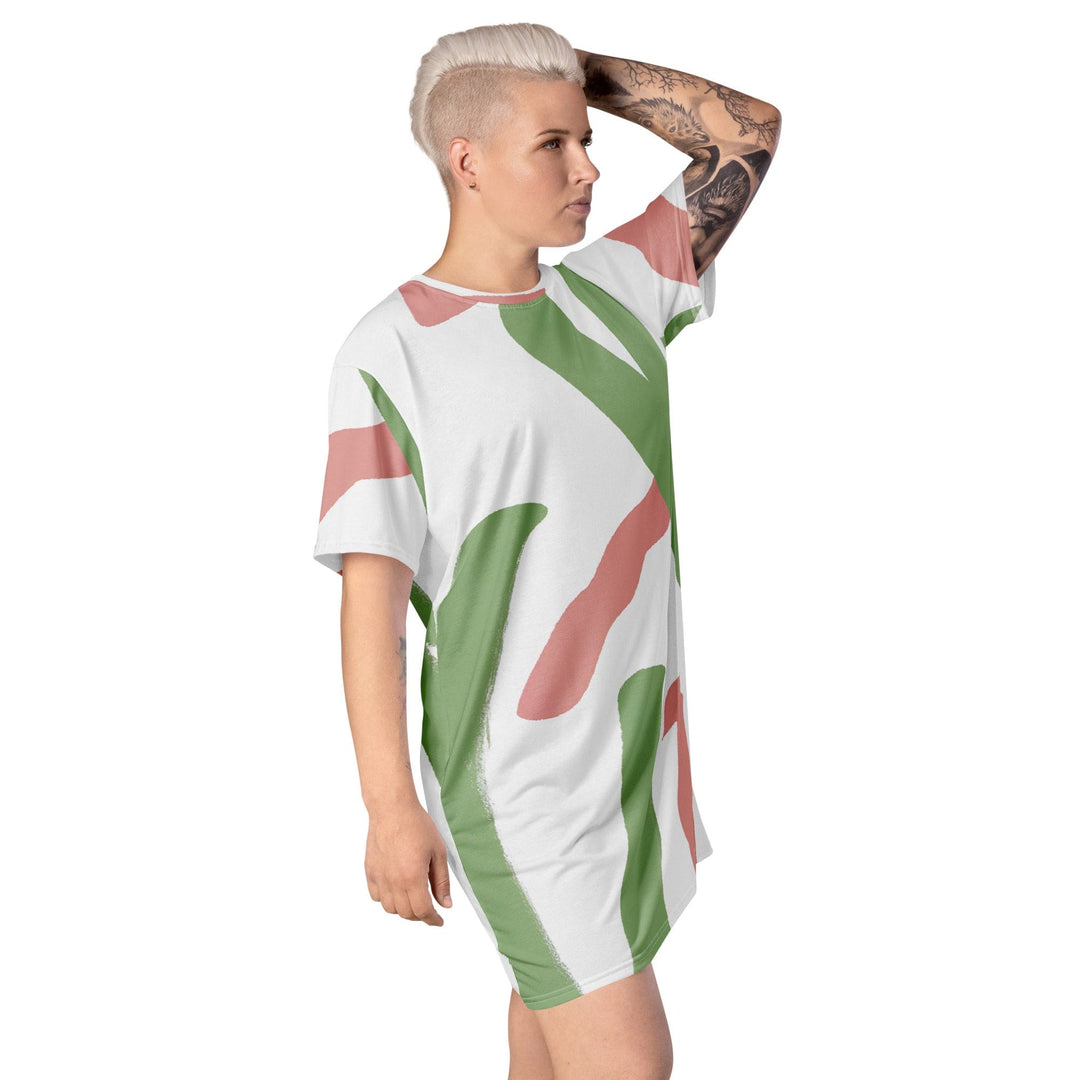 Womens Graphic T-shirt Dress Green Mauve Abstract Brush Stroke - Womens