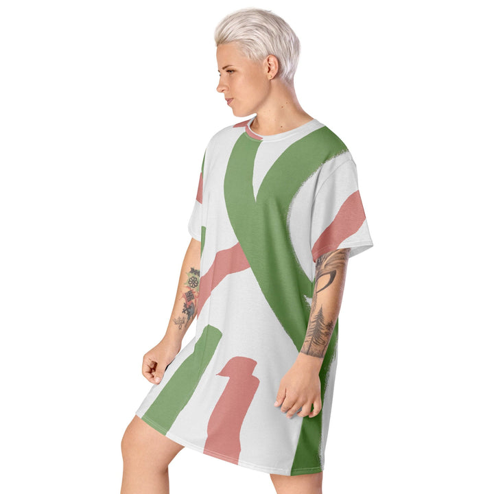 Womens Graphic T-shirt Dress Green Mauve Abstract Brush Stroke - Womens