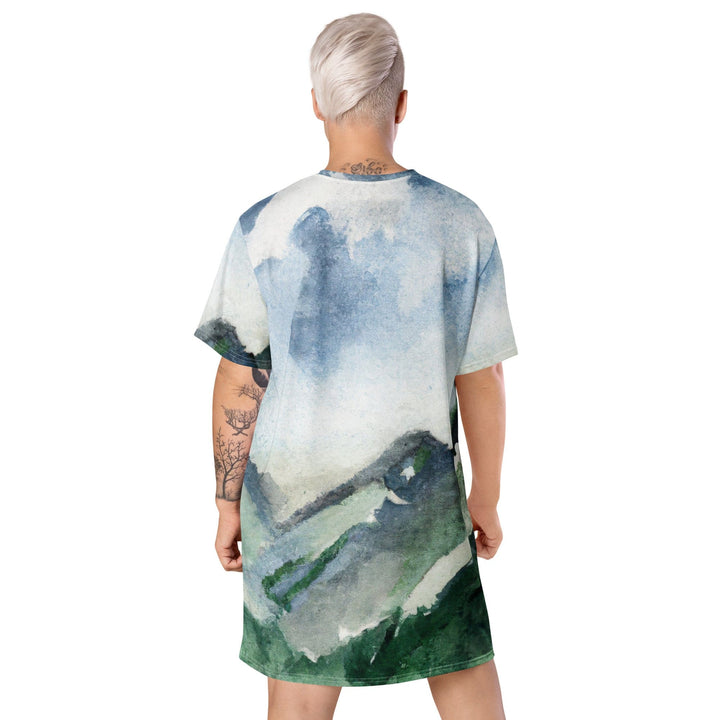 Womens Graphic T-shirt Dress Green Mountainside Nature Landscape - Womens