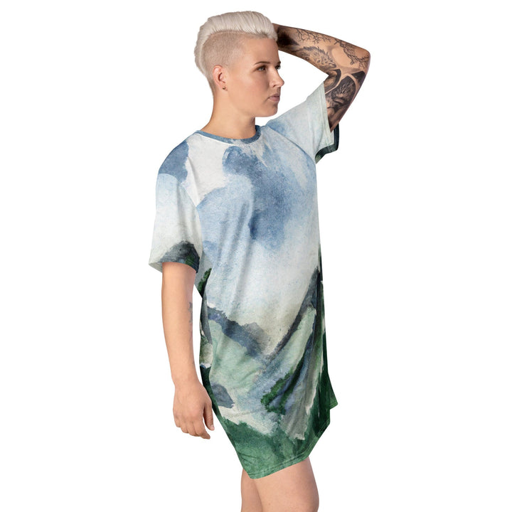 Womens Graphic T-shirt Dress Green Mountainside Nature Landscape - Womens