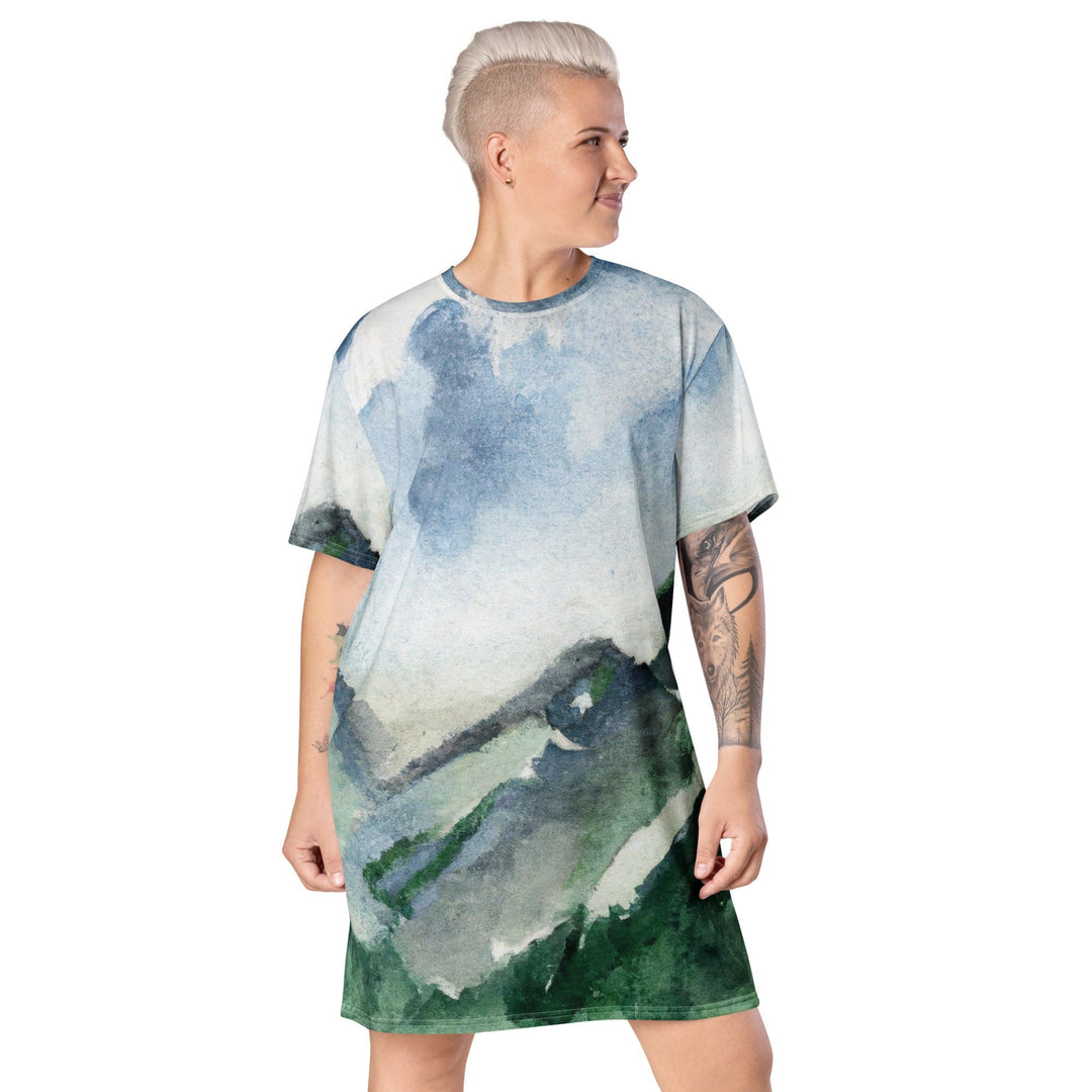 Womens Graphic T-shirt Dress Green Mountainside Nature Landscape - Womens