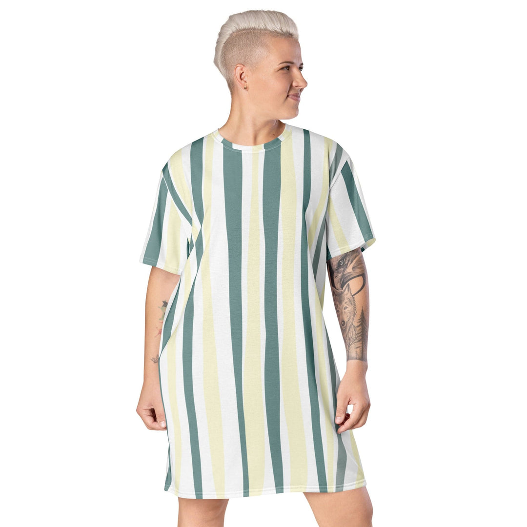 Womens Graphic T-shirt Dress Green Yellow Geometric Lines - Womens | Dresses