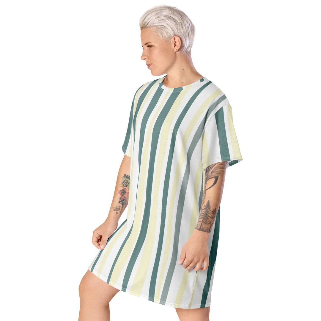 Womens Graphic T-shirt Dress Green Yellow Geometric Lines - Womens | Dresses