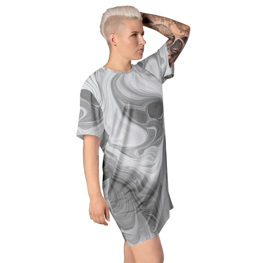 Womens Graphic T-shirt Dress Grey White Boho Marble Print - Womens | Dresses