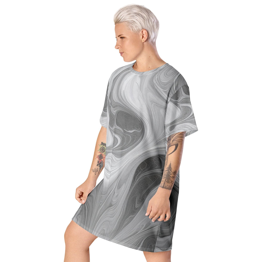 Womens Graphic T-shirt Dress Grey White Boho Marble Print - Womens | Dresses