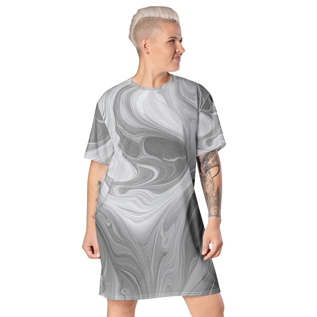 Womens Graphic T-shirt Dress Grey White Boho Marble Print - Womens | Dresses