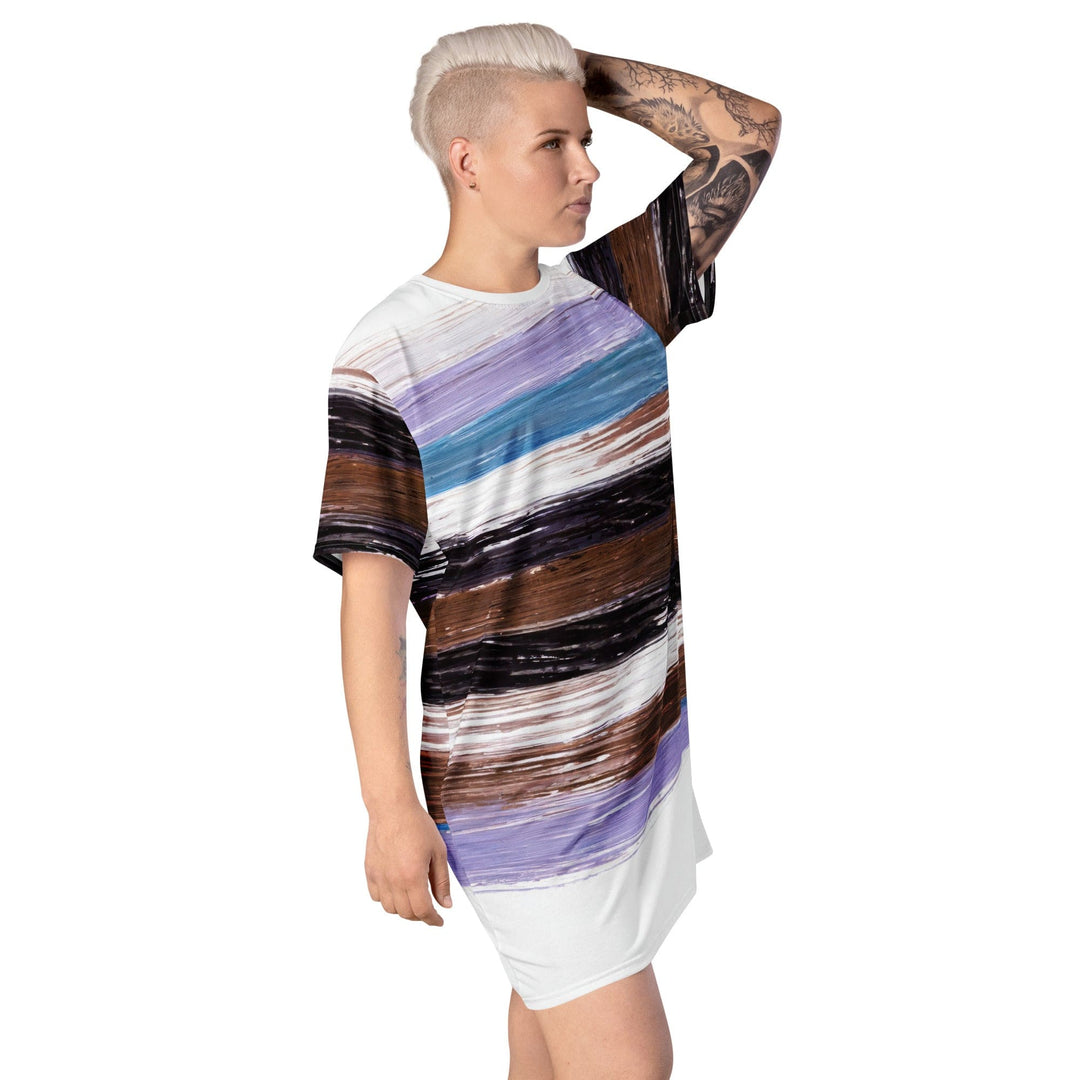 Womens Graphic T-shirt Dress Lavender Black Brown Rustic Pattern - Womens