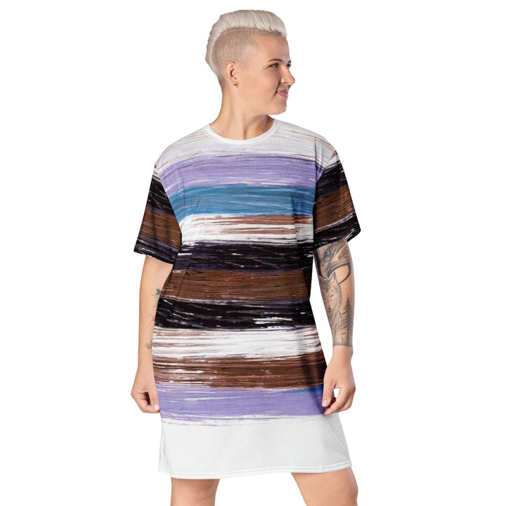 Womens Graphic T-shirt Dress Lavender Black Brown Rustic Pattern - Womens