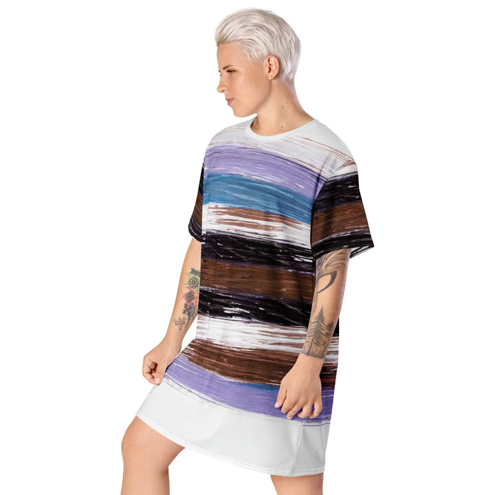 Womens Graphic T-shirt Dress Lavender Black Brown Rustic Pattern - Womens