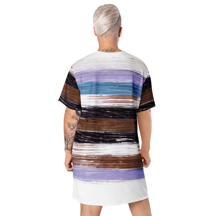 Womens Graphic T-shirt Dress Lavender Black Brown Rustic Pattern - Womens