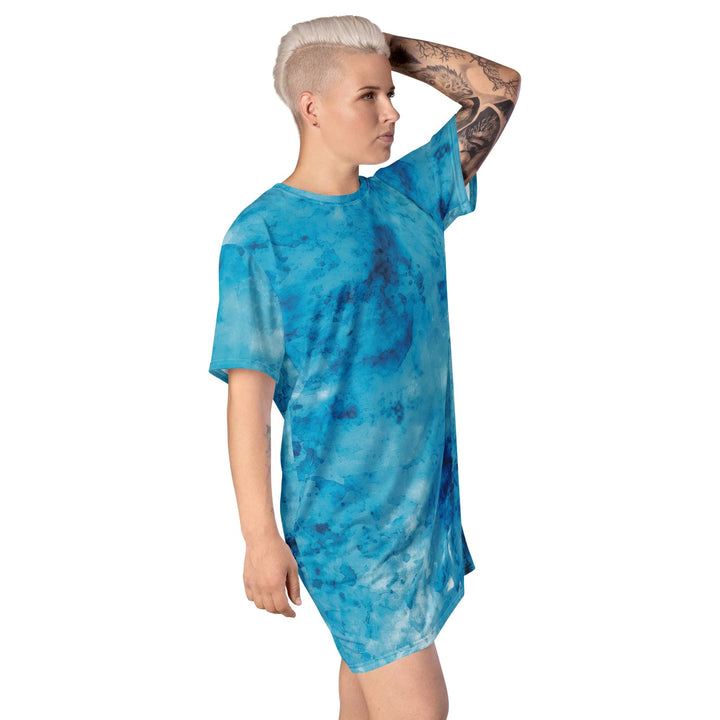 Womens Graphic T-shirt Dress Blue Marble Print - Womens | Dresses | T-Shirts