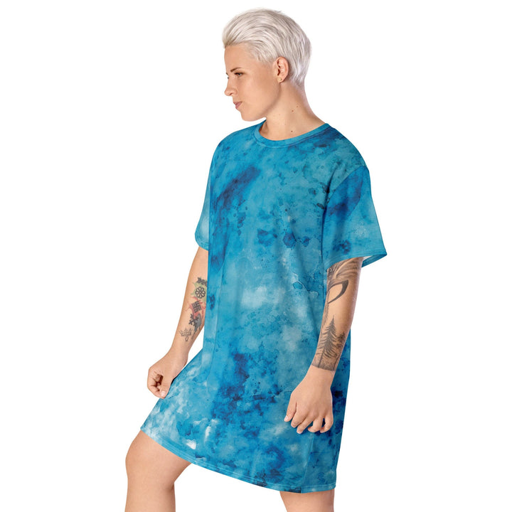 Womens Graphic T-shirt Dress Blue Marble Print - Womens | Dresses | T-Shirts