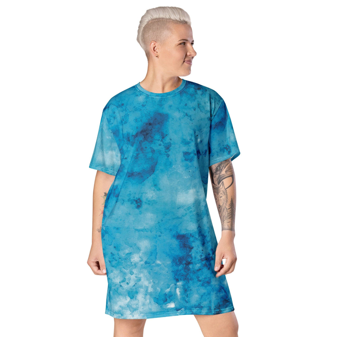 Womens Graphic T-shirt Dress Blue Marble Print - Womens | Dresses | T-Shirts