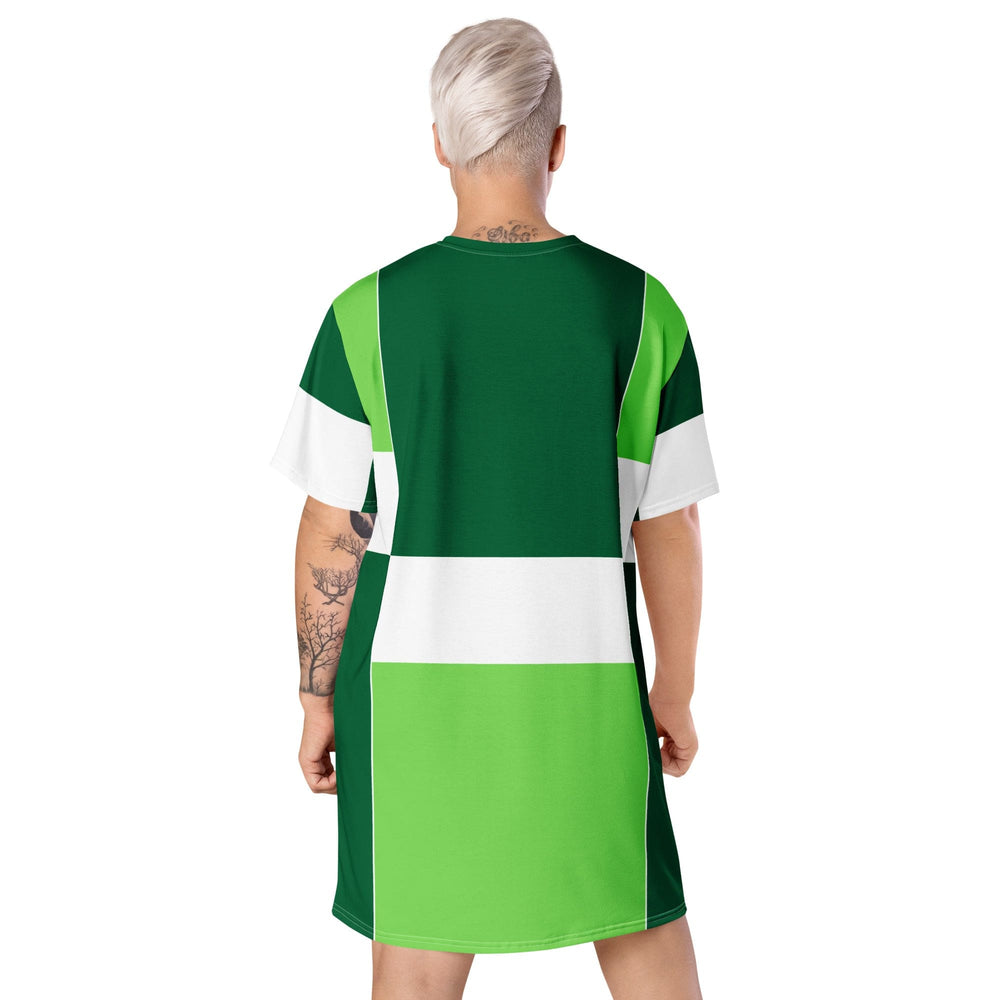 Womens Graphic T-shirt Dress Green White Colorblock Grid Lines - Womens